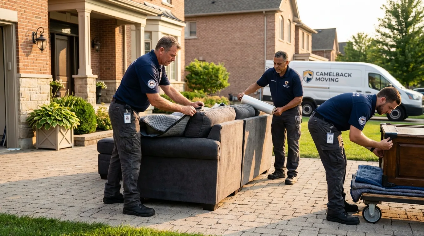 Large estate moving crew wrapping furniture in Helena, OK